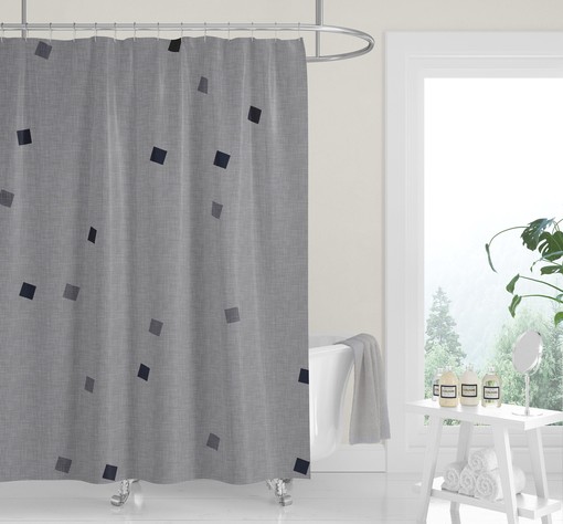 Gray Linen Print Modern Lifestyle Umbrella Cutouts Shower Curtain - Image 3