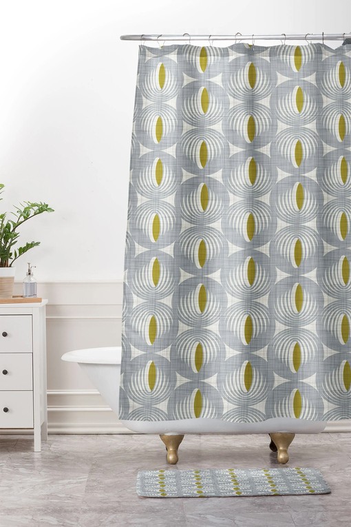 Gray Mid Century Modern Shower Curtain | Retro Geometric Bath Curtain | Best Shower Curtains
