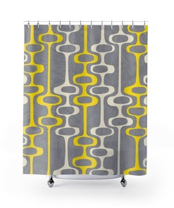 Gray Mid Century Modern Shower Curtain, Vintage Retro Apartment Bathroom Decor