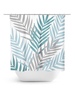 Gray Palm Tree Shower Curtain for Tropical Botanical Guest Bathroom Decor with Palm Tree Leaves Theme