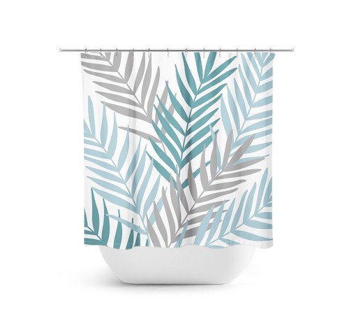 Gray Palm Tree Shower Curtain for Tropical Botanical Guest Bathroom Decor with Palm Tree Leaves Theme