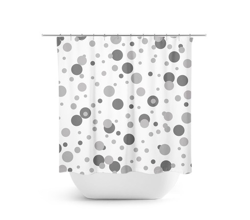 Gray Polka Dot Shower Curtain, Geometric Bath Curtain, Minimalist Fabric Bathroom Decor