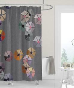 Gray and Multi-Color Geometric Minimalist Cutouts Shower Curtain, Neutral Modern Bath Decor