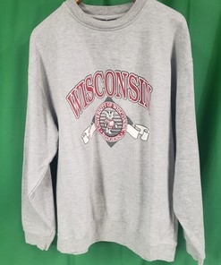 Great NCAA Gift for Fans: Vintage University Wisconsin Badgers Bucky Gray Crewneck Sweatshirt