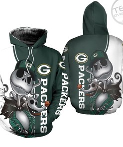Green Bay Packers All Over Print 3D Hoodie with Jack Skellington and Zero Printful