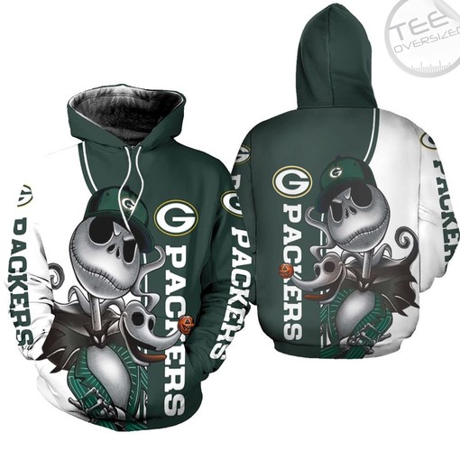Green Bay Packers All Over Print 3D Hoodie with Jack Skellington and Zero Printful