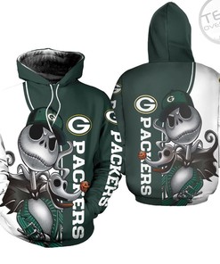 Green Bay Packers All Over Print 3D Unisex Hoodie with Jack Skellington and Zero Custom