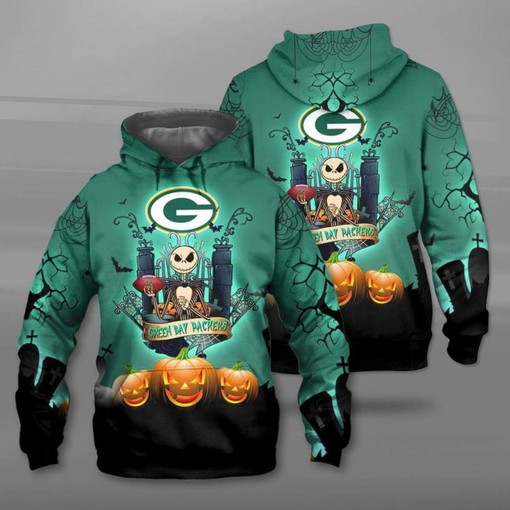 Green Bay Packers Halloween All Over Print 3D Hoodie with Festive Halloween Design