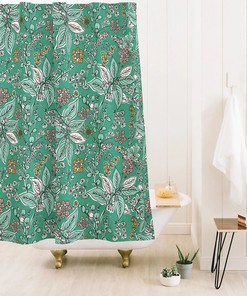 Green Botanical Boho Shower Curtain, Tranquil Touch to Your Bathroom Decor, Fabric Bath Curtain