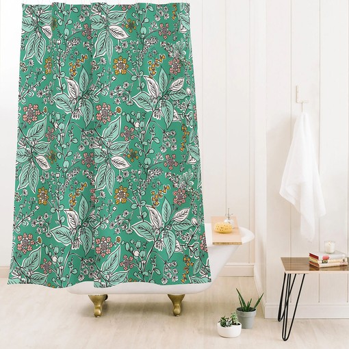 Green Botanical Boho Shower Curtain, Tranquil Touch to Your Bathroom Decor, Fabric Bath Curtain