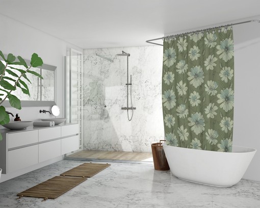 Green Botanical Floral Shower Curtain, Luxury and Modern Boho Bathroom Design - Image 3