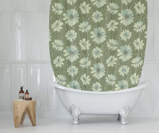 Green Botanical Floral Shower Curtain, Luxury and Modern Boho Bathroom Design - Image 4