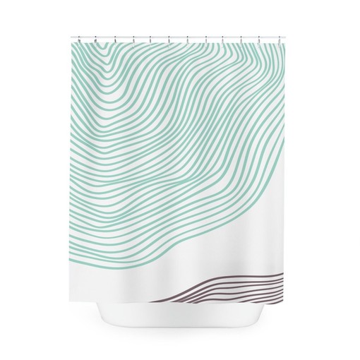 Green Brown Waves Abstract Art Shower Curtain or Mat, Minimalistic Contemporary Curtain for Apartment Bathroom Decor - Image 3
