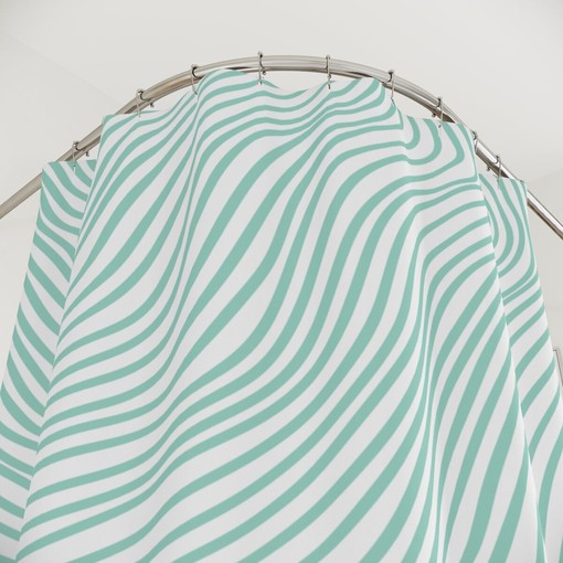 Green Brown Waves Abstract Art Shower Curtain or Mat, Minimalistic Contemporary Curtain for Apartment Bathroom Decor - Image 4