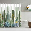 Green Cacti Botanical Shower Curtain | Desert Plants Fabric | Bathroom Decor