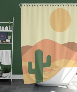 Green Cacti Desert Shower Curtain | Botanical Flora Print | Bathroom Decor