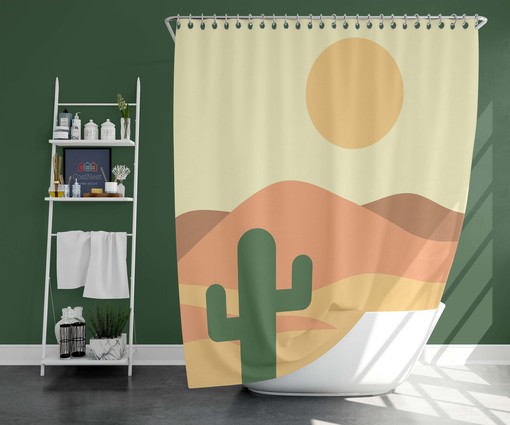 Green Cacti Desert Shower Curtain | Botanical Flora Print | Bathroom Decor