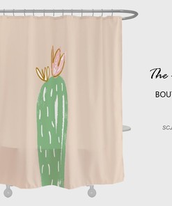 Green Cactus Print Shower Curtain, Extra Thick Curtains with Hooks, Customizable Size for Cute Bathroom Accessory