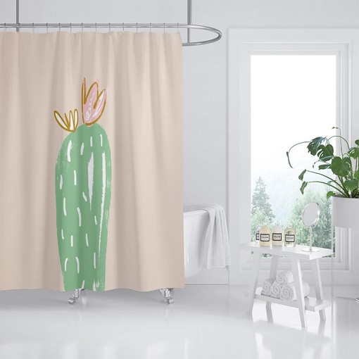 Green Cactus Print Shower Curtain, Extra Thick Curtains with Hooks, Customizable Size for Cute Bathroom Accessory - Image 2