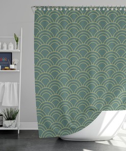 Green Coastal Beach Wave Shower Curtain Set | Japanese Classic Fabric | House Gift