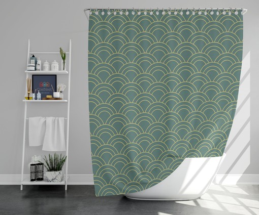 Green Coastal Beach Wave Shower Curtain Set | Japanese Classic Fabric | House Gift