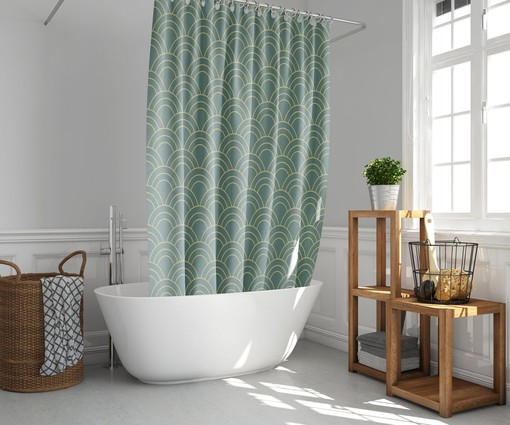 Green Coastal Beach Wave Shower Curtain Set | Japanese Classic Fabric | House Gift - Image 2