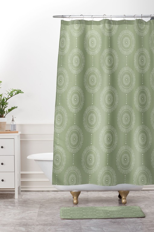 Green Geometric Boho Shower Curtain, Nature Inspired Bath Curtain, Perfect for Boho Bathroom Decor