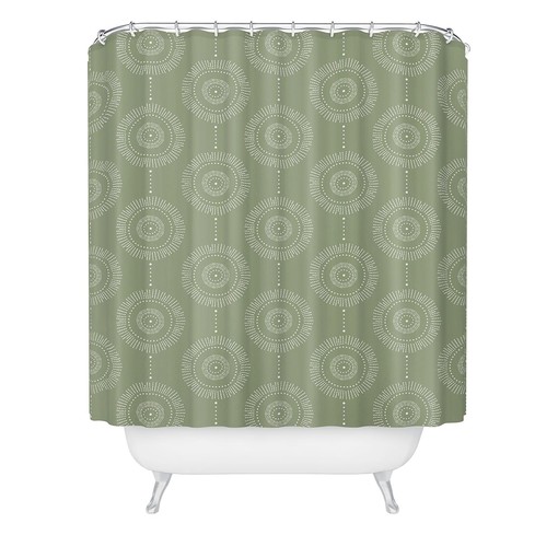 Green Geometric Boho Shower Curtain, Nature Inspired Bath Curtain, Perfect for Boho Bathroom Decor - Image 2