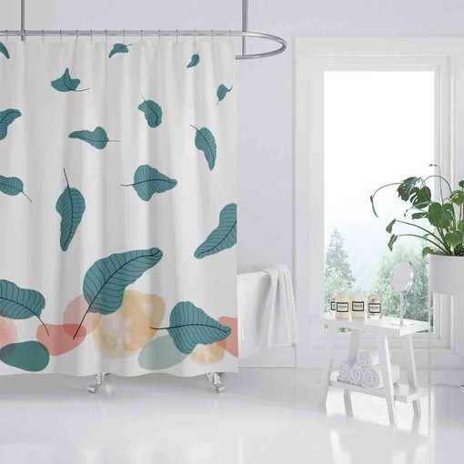 Green Leave Shower Curtain for Bathroom, Abstract Plant & Nature Waterproof Bath Decor, Custom Sizes Available - Image 2