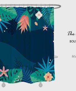 Green Leaves Flowers Shower Curtain for Boho Bathroom Decor, Perfect for Nature-Inspired Boho Style