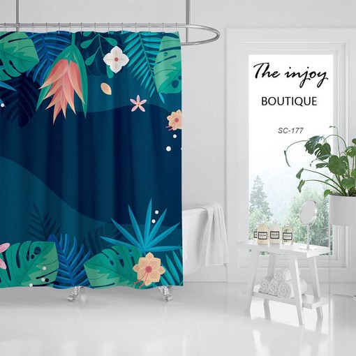 Green Leaves Flowers Shower Curtain for Boho Bathroom Decor, Perfect for Nature-Inspired Boho Style - Image 2