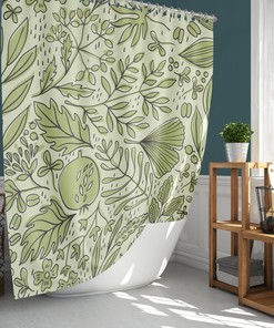 Green Leaves Shower Curtain, Customizable Size, Botanical Foliage Floral Print