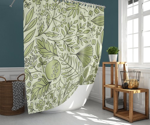 Green Leaves Shower Curtain, Customizable Size, Botanical Foliage Floral Print
