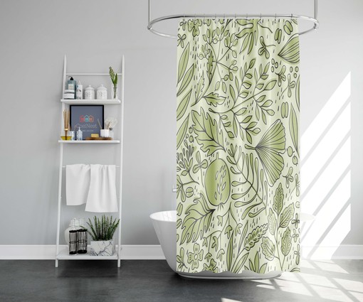 Green Leaves Shower Curtain, Customizable Size, Botanical Foliage Floral Print - Image 2