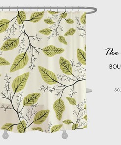 Green Leaves Shower Curtain with Hooks - Heavy Duty Fabric for Your Bathroom Decor