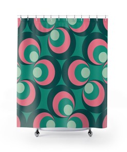 Green Mid Century Modern Shower Curtain | Vintage Bathroom Decor 1950s 1960s Style | Print Shower Curtain