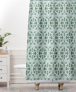Green Moroccan Geometric Boho Shower Curtain, Vintage-Inspired Bathroom Decor, Fabric Bath Curtain