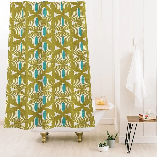 Green Retro Geometric Shower Curtain | Mid Century Modern Bath Decor | Restroom Shower Curtains