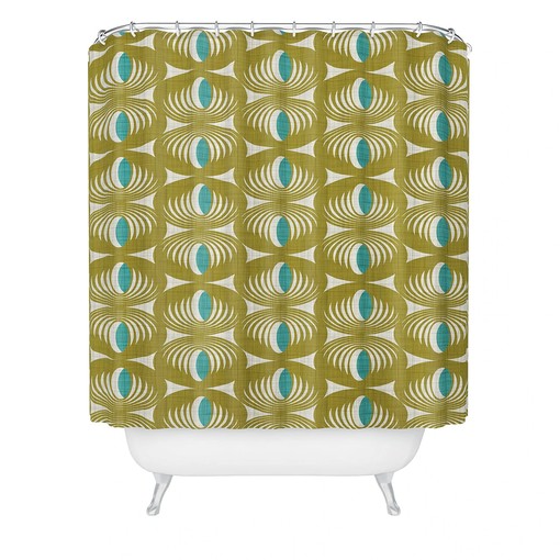 Green Retro Geometric Shower Curtain | Mid Century Modern Bath Decor | Restroom Shower Curtains - Image 3