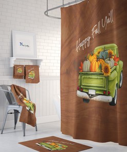 Green Truck Fall Shower Curtain with Seasonal Bathroom Decor for Cozy Bathroom Decor