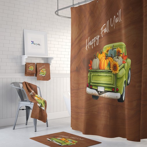 Green Truck Fall Shower Curtain with Seasonal Bathroom Decor for Cozy Bathroom Decor