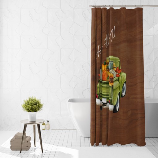 Green Truck Fall Shower Curtain with Seasonal Bathroom Decor for Cozy Bathroom Decor - Image 3