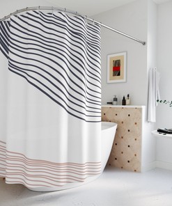Grey Brown Waves Abstract Art Shower Curtain or Mat, Minimalistic Contemporary Curtain for Apartment Bathroom Decor