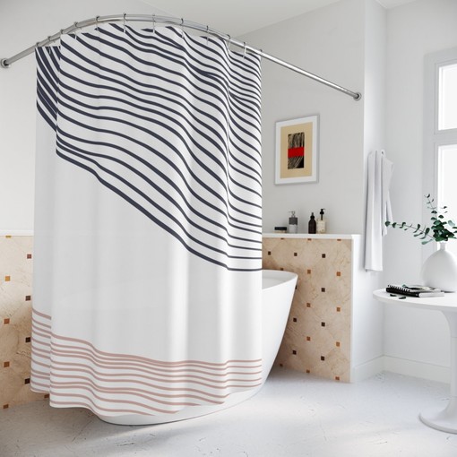 Grey Brown Waves Abstract Art Shower Curtain or Mat, Minimalistic Contemporary Curtain for Apartment Bathroom Decor