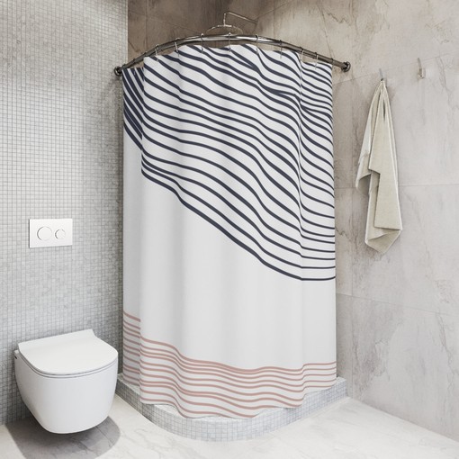 Grey Brown Waves Abstract Art Shower Curtain or Mat, Minimalistic Contemporary Curtain for Apartment Bathroom Decor - Image 2