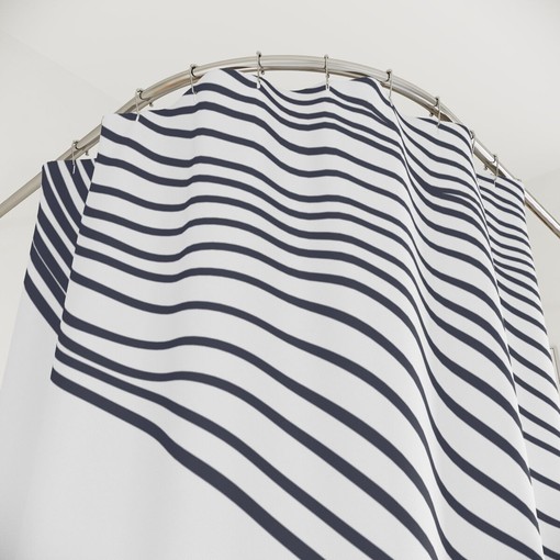 Grey Brown Waves Abstract Art Shower Curtain or Mat, Minimalistic Contemporary Curtain for Apartment Bathroom Decor - Image 3