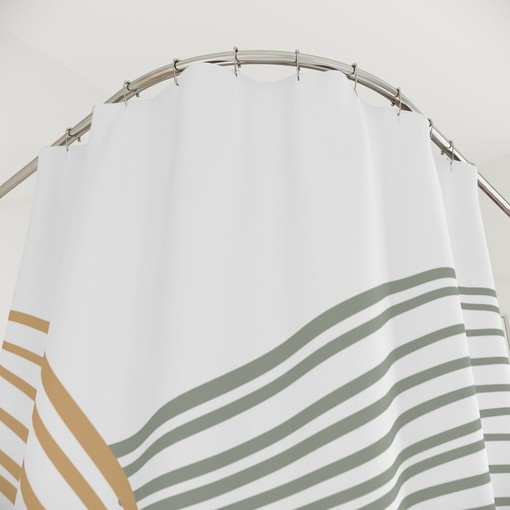 Grey Mustard Lines Waves Abstract Art Shower Curtain or Mat, Minimalistic Contemporary Curtain - Image 3