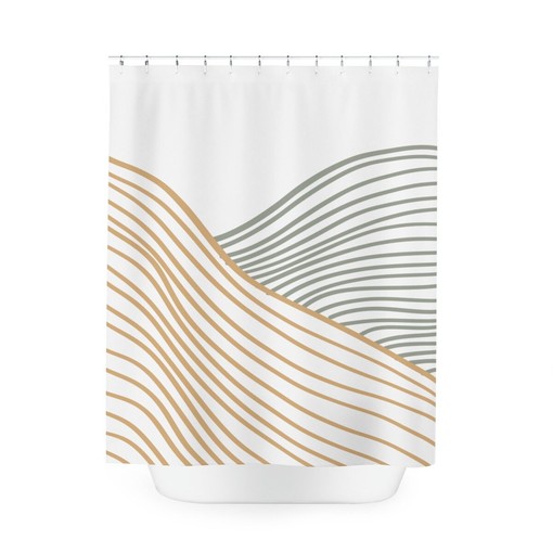 Grey Mustard Lines Waves Abstract Art Shower Curtain or Mat, Minimalistic Contemporary Curtain - Image 4