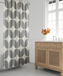 Grey and Beige Minimalist Abstract Geometric Mid Century Modern Shower Curtain for the 1970s
