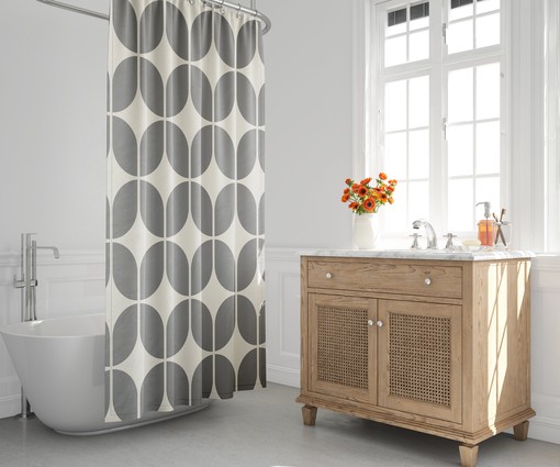 Grey and Beige Minimalist Abstract Geometric Mid Century Modern Shower Curtain for the 1970s